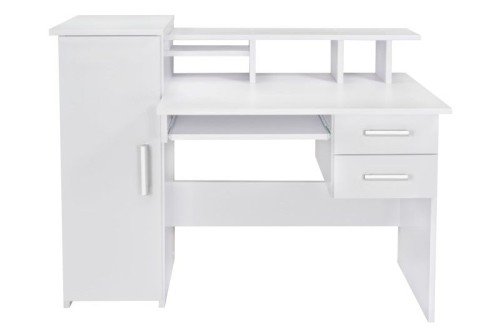 Biurko komputerowe z szufladami szafką i półkami Robson białe mat